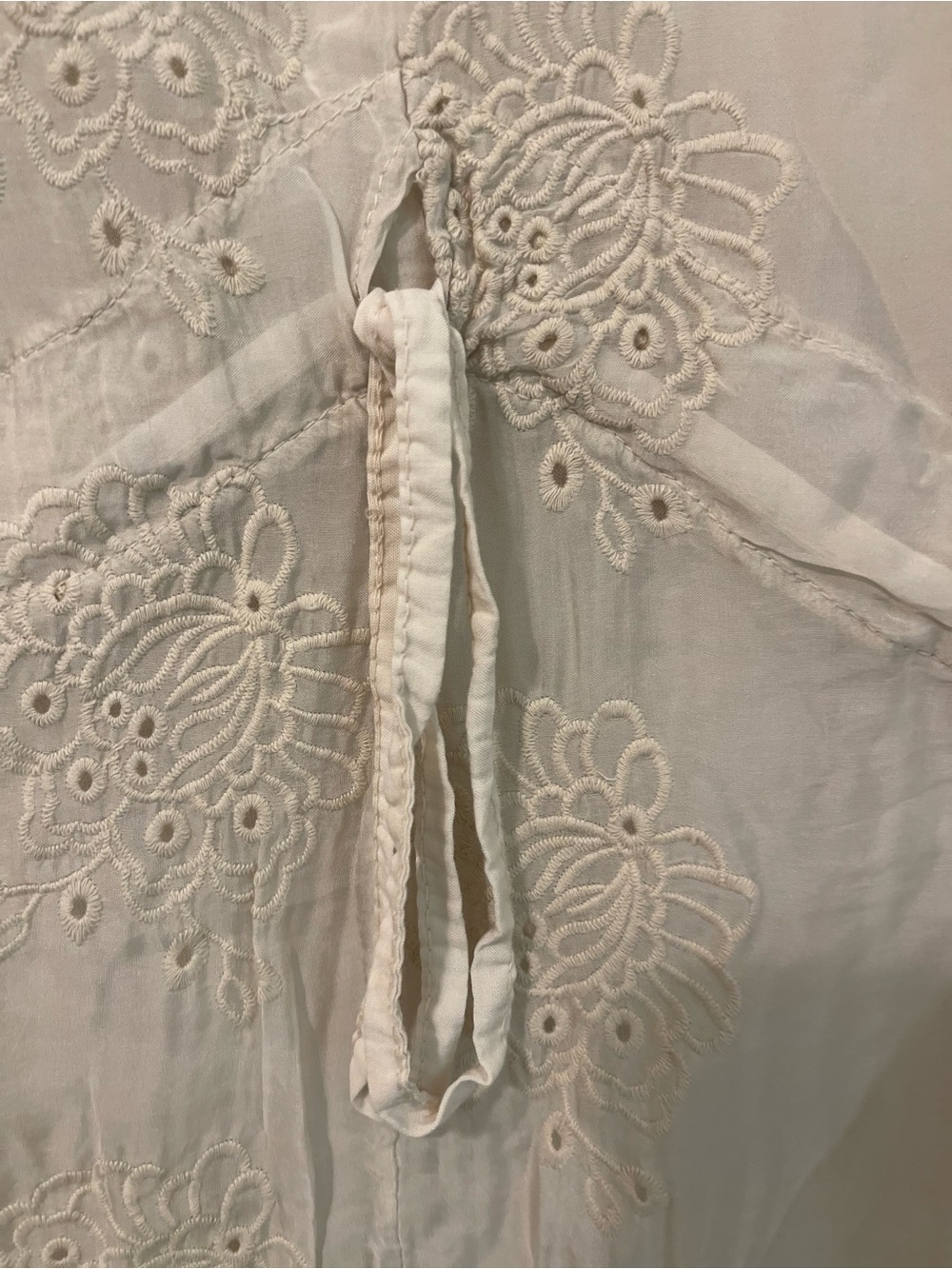Tempo Paris Cream Boho Embroidered Tie-Front Tunic - Picture 3 of 4